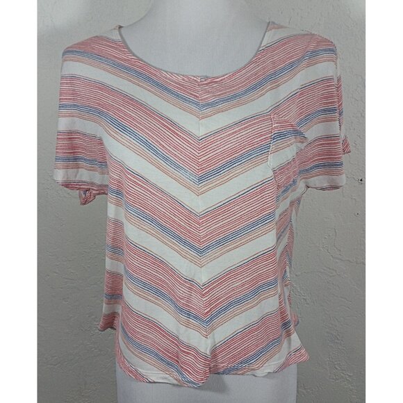 Kirra Top Large Striped Chevron Open Back Pocket Short Sleeve Multi Color - Picture 1 of 5
